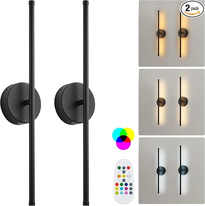 High-Grade Battery Operated Wall Sconces Set of Two with Remote Control Dimmable Warm White Natural White Daylight RGB 350°Rotate LED Black Wireless Wall Light for Living Room Bedroom 20.4 InchAbout ThisOverview Green