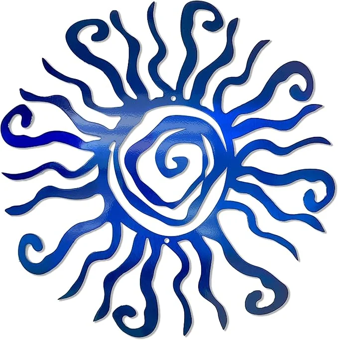 Superior Riverside Designs Wacky Sun Metal Wall Art Indoor Outdoor Decor - 12 Blue Rust Proof Wall Sculpture - Made in USA - I for Bedroom Garden Home Patio and FarmhouseAbout This Original Design