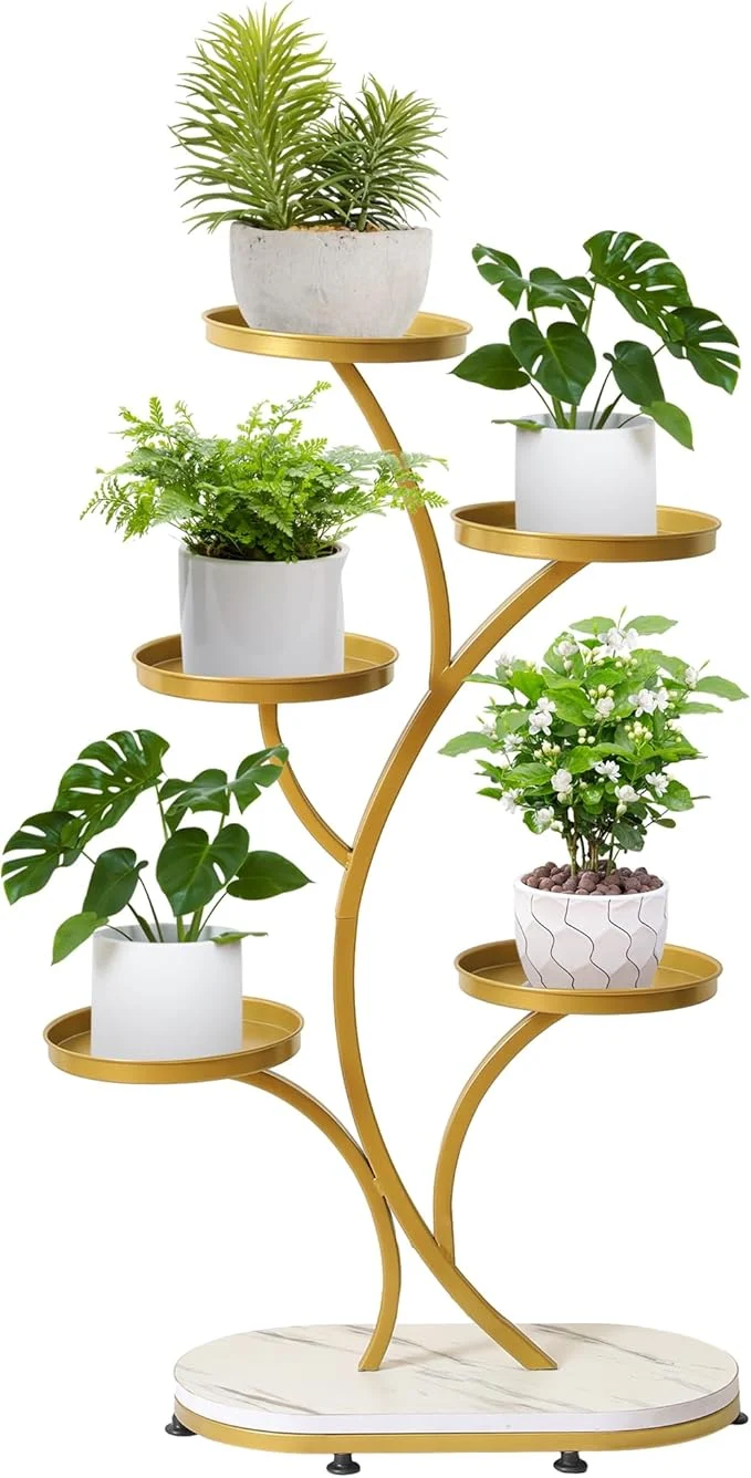 Classic Golden 5 Tier Wood Metal Tall Shelf Multiple Plant Holders Plant Stand for Indoor Outdoor Corner Living Room Balcony and BedroomAbout ThisOverview Modern