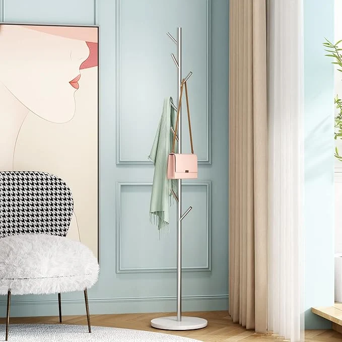 Outstanding Silver Coat Racks Metal Coat Rack standing with Hooks Entryway Coat Rack Stand Coat Racks with Marble Base Coat Tree for Hanging Clothes Hats BagsAbout ThisOverview High-Performance