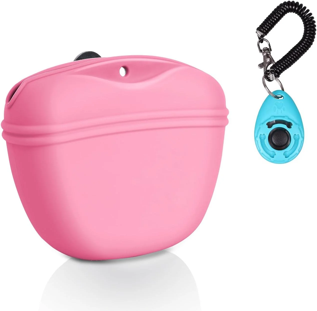 Verified Left Right Dog Clicker Training Kit Silicone Dog Training Treat Pouch and Dog Clickers Dog Treat Bag with Clicker Training for Dogs Pet Treat Bag with Magnetic Buckle Closing and Waist Clip Pink Refined