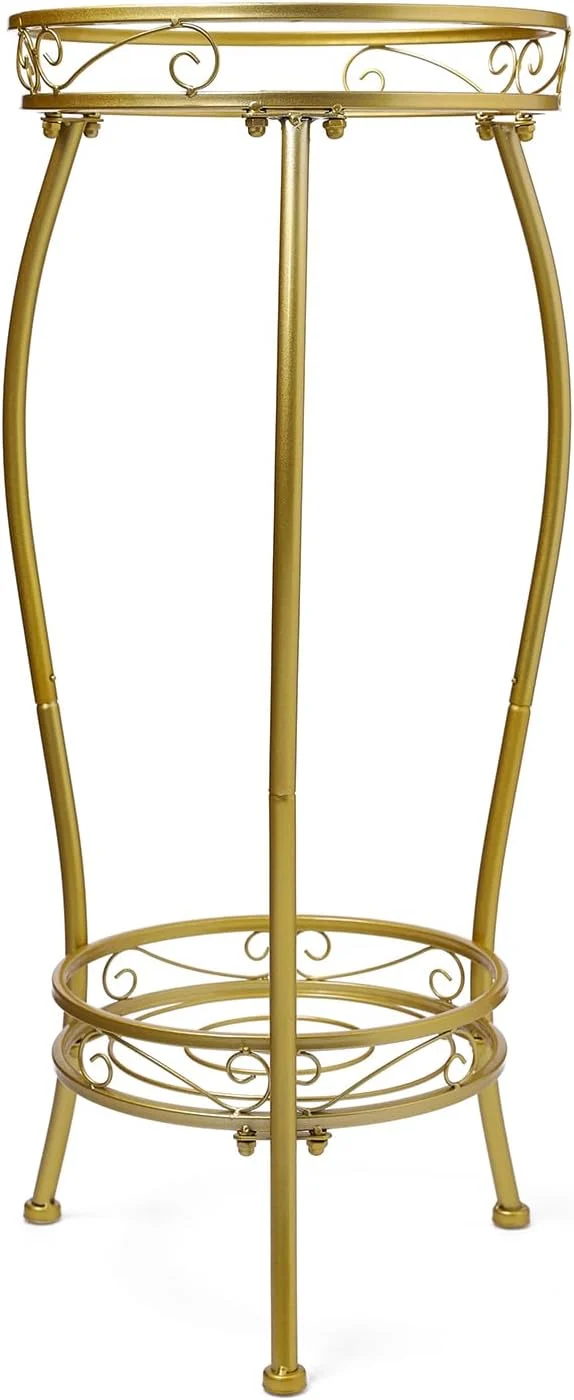Refined Plant Stand Indoor Outdoor 2 Tier 27'' Tall Metal Potted Rack Flower Pot Stand Heavy Duty Rustproof Iron Multiple Plant Supports for Garden Balcony Patio Golden About ThisOverview Easy-to-Use