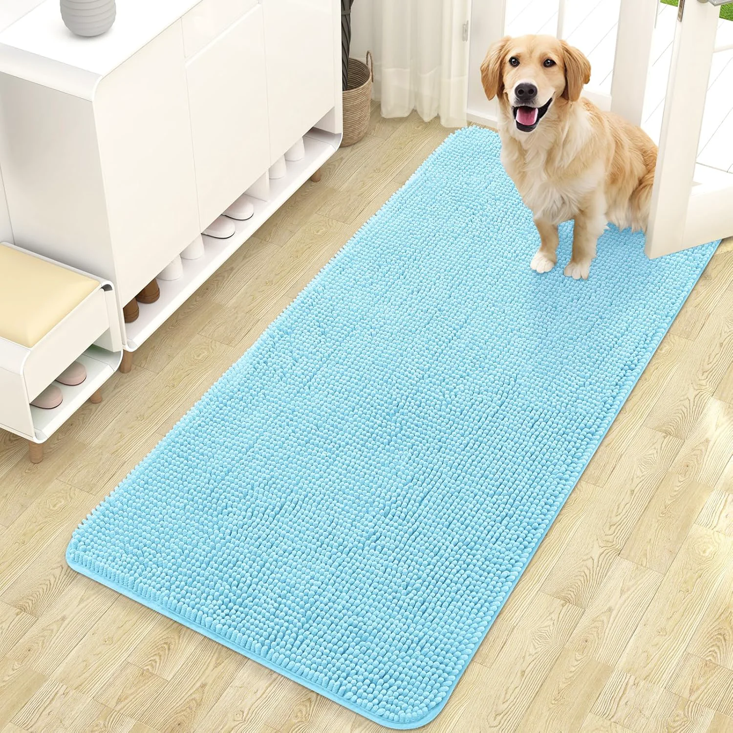 World-Class OLANLY Dog Door Mat for Muddy Paws 47x24 Absorbs Moisture and Dirt Absorbent Non-Slip Washable Doormat Quick Dry Chenille Mud Mat for Dogs Entry Indoor Entryway Carpet for Inside Floor Blue Consistent
