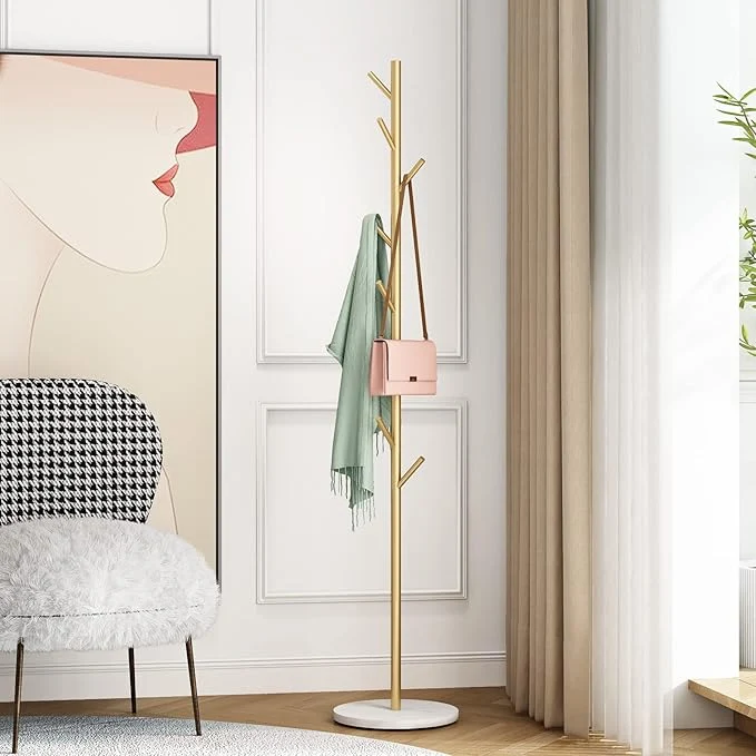 Organic Gold Coat Racks Metal Coat Rack standing with Hooks Entryway Coat Rack Stand Coat Racks with Marble Base Coat Tree for Hanging Clothes Hats BagsAbout ThisOverview Powerful