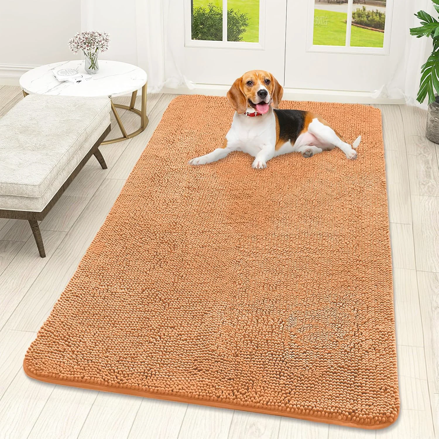 Traditional OLANLY Dog Door Mat for Muddy Paws 59x32 Absorbs Moisture and Dirt Absorbent Non-Slip Washable Doormat Quick Dry Chenille Mud Mat for Dogs Entry Indoor Entryway Carpet for Inside Floor Orange Optimized