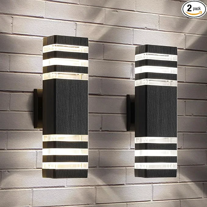 Stylish tewei Up and Down Outdoor Lights Exterior Wall Light Fixture 3-Layer Black Modern Outdoor Lights for House IP65 Waterproof Aluminum Exterior Wall Sconce for Porch Garage Warm White 3000K 2 PackAbout ThisOverview Genuine