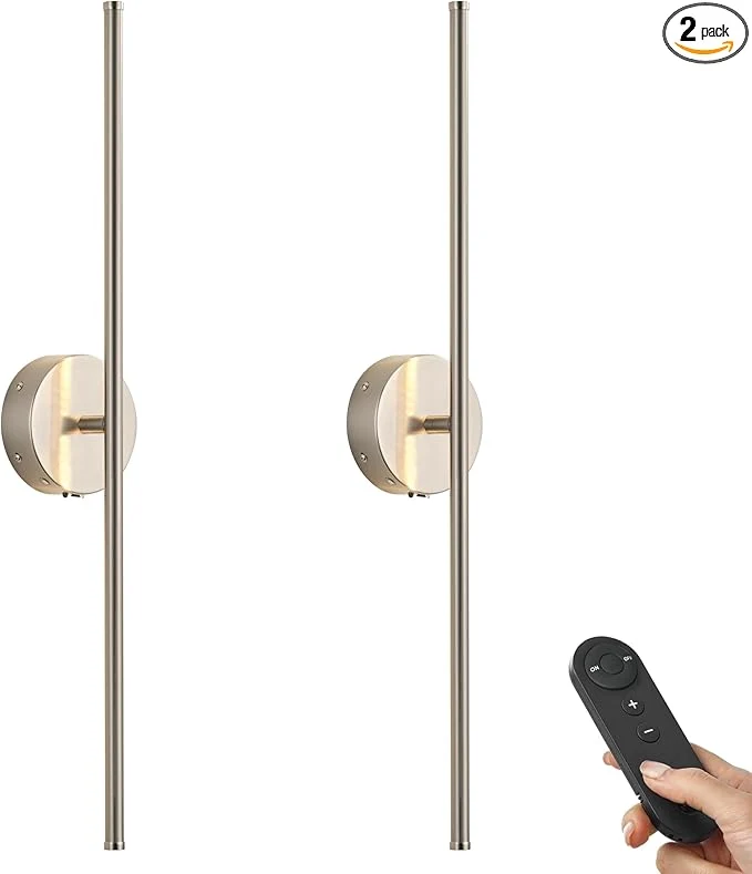 Reusable Battery Operated Wall Sconces with Remote Control Dimmable Wall Sconces Set of Two 350°Rotate 3000K LED Nickel Wireless Wall Light for Living Room Bedroom Hallway 28.3 Inch 2 Pack About ThisOverview Outstanding