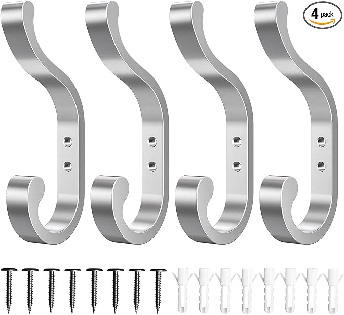Carefully Designed Coat Hooks Wall Mount for Hanging - Heavy Duty Backpack Hooks for Wall Hold up to 30 lbs Large Hanger Hooks for Towels Purses Clothes Mudroom Bathroom Door Silver 4 PackAbout ThisOverview Relaxed