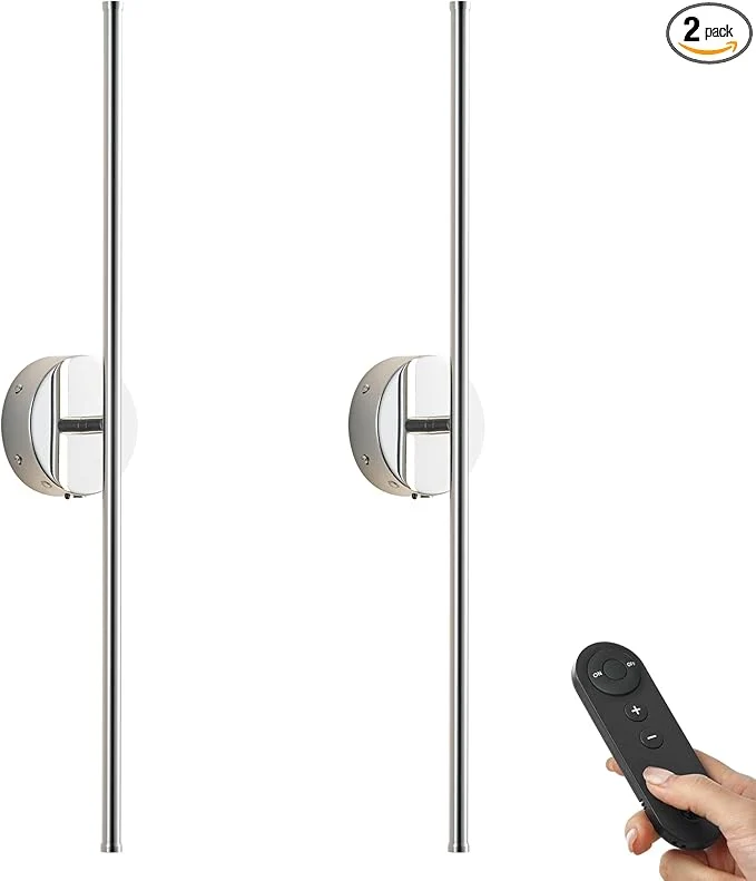 Superior Battery Operated Wall Sconces with Remote Control Dimmable Wall Sconces Set of Two 350°Rotate 3000K LED Chrome Wireless Wall Light for Living Room Bedroom Hallway 24.4 Inch 2 Pack About ThisOverview Casual