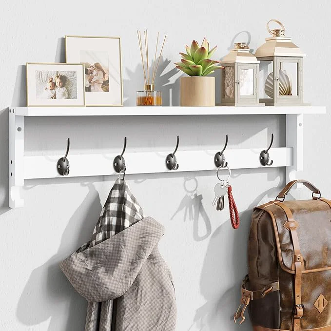 Stylish AMBIRD Coat Rack Wall Mount with Shelf 28.9 Inches Coat Hooks Wall Mounted with 5 Hooks Hat Wall Hooks for Hanging in Entryway Living Room Bathroom Bedroom White 28.9 4.5 inches About ThisOverview Easy-to-Use