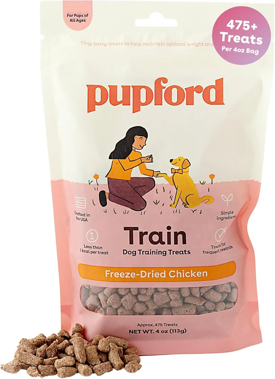 Trusted Pupford ze Dried Training Treats for Dogs Puppies 475 Two Ingredient Bites Chicken 4 oz Recyclable
