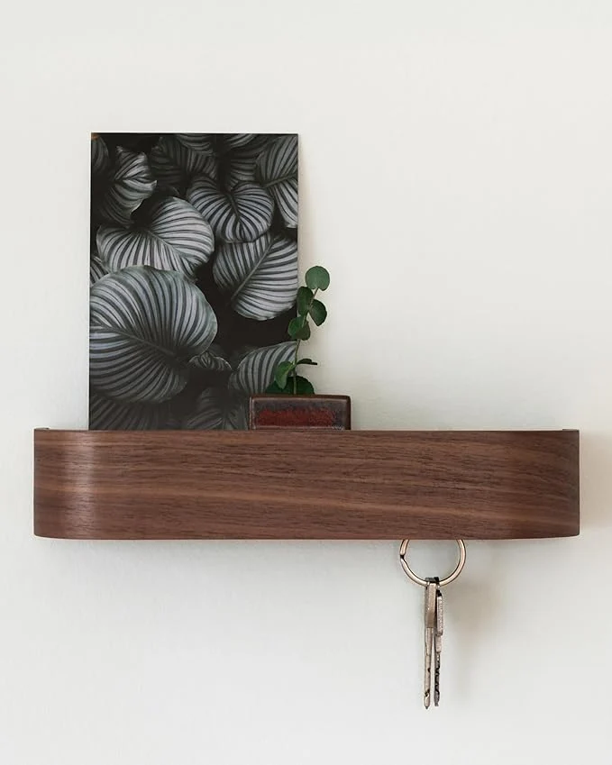 Traditional Kazai. Key Holder 'Toke' Minimalist Key Hook Design from Berlin Modern Key Holder Wall Mount with Wooden Shelf Key Rack for Wall as Entryway Organizer WalnutAbout ThisOverview Smooth