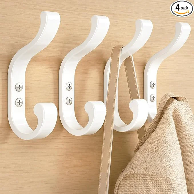 Contemporary Large Wall Hooks for Hanging Coats - Wall-Mounted Heavy Duty Holds 30 lbs Door Hook for Backpacks Clothes Towels Hats Purses Screw-in Hooks for Bathroom Mudroom Farmhouse White 4 Pack About ThisOverview Smooth