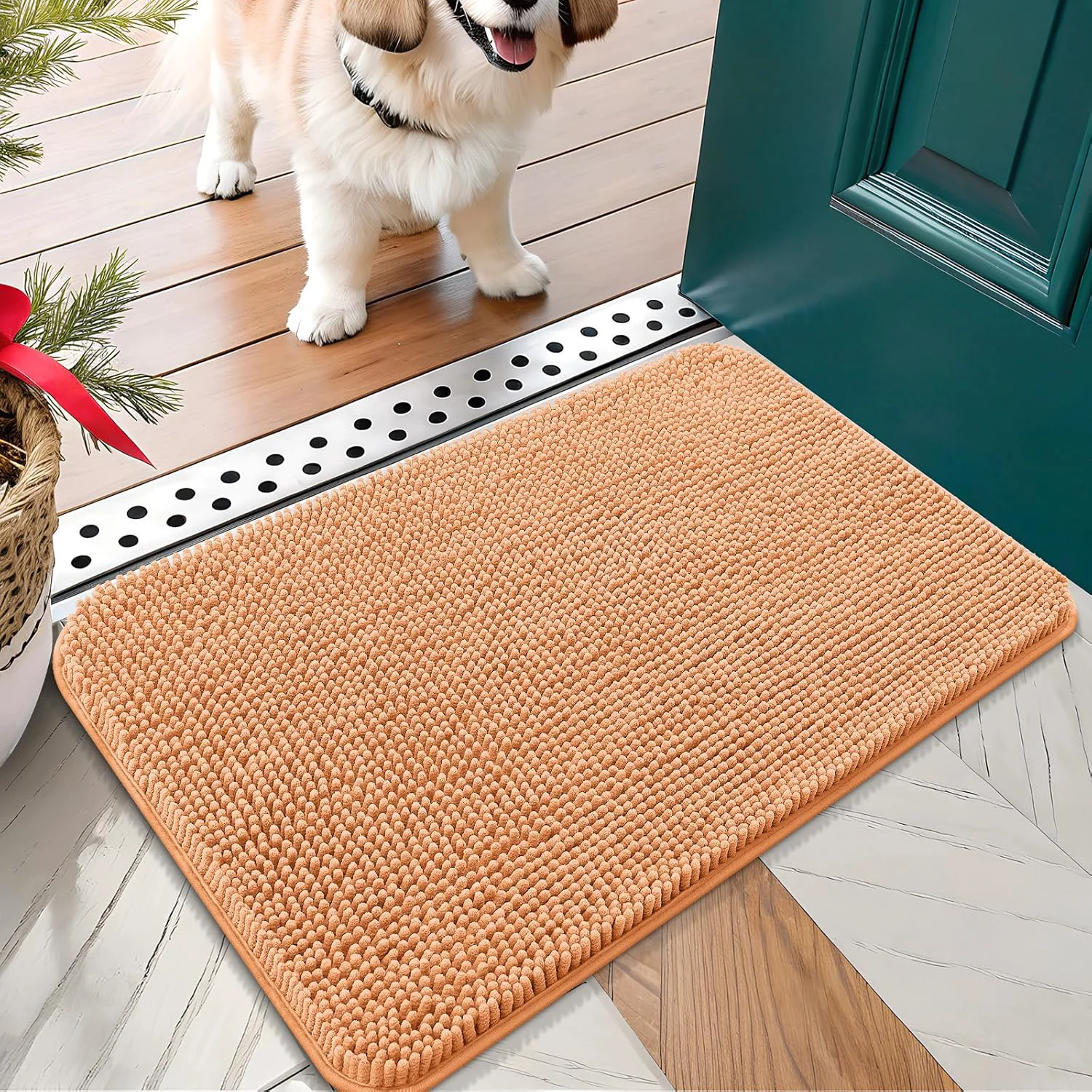 Superior OLANLY Dog Door Mat for Muddy Paws 30x17 Absorbs Moisture and Dirt Absorbent Non-Slip Washable Doormat Quick Dry Chenille Mud Mat for Dogs Entry Indoor Entryway Carpet for Inside Floor Orange Effective