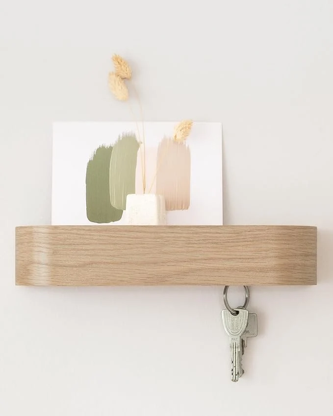 Stylish Kazai. Key Holder 'Toke' Minimalist Key Hook Design from Berlin Modern Key Holder Wall Mount with Wooden Shelf Key Rack for Wall as Entryway Organizer Oak WhiteAbout ThisOverview Premium Material
