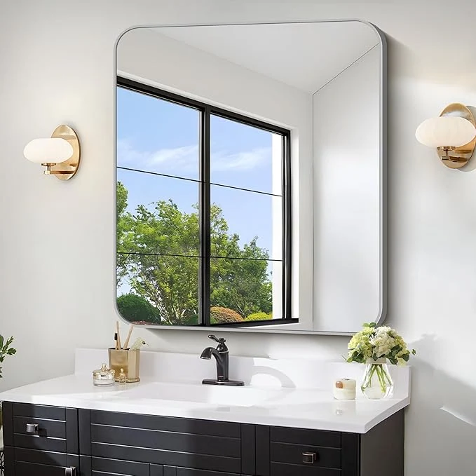 Efficient FORBATH 40x36 Inch Silver Bathroom Mirror for Over Sink Large Rectangular Wall Mirror with Metal Frame Rounded Corners for Bathroom Bedroom Entryway Decor Horizontal or Vertical About ThisOverview Effective