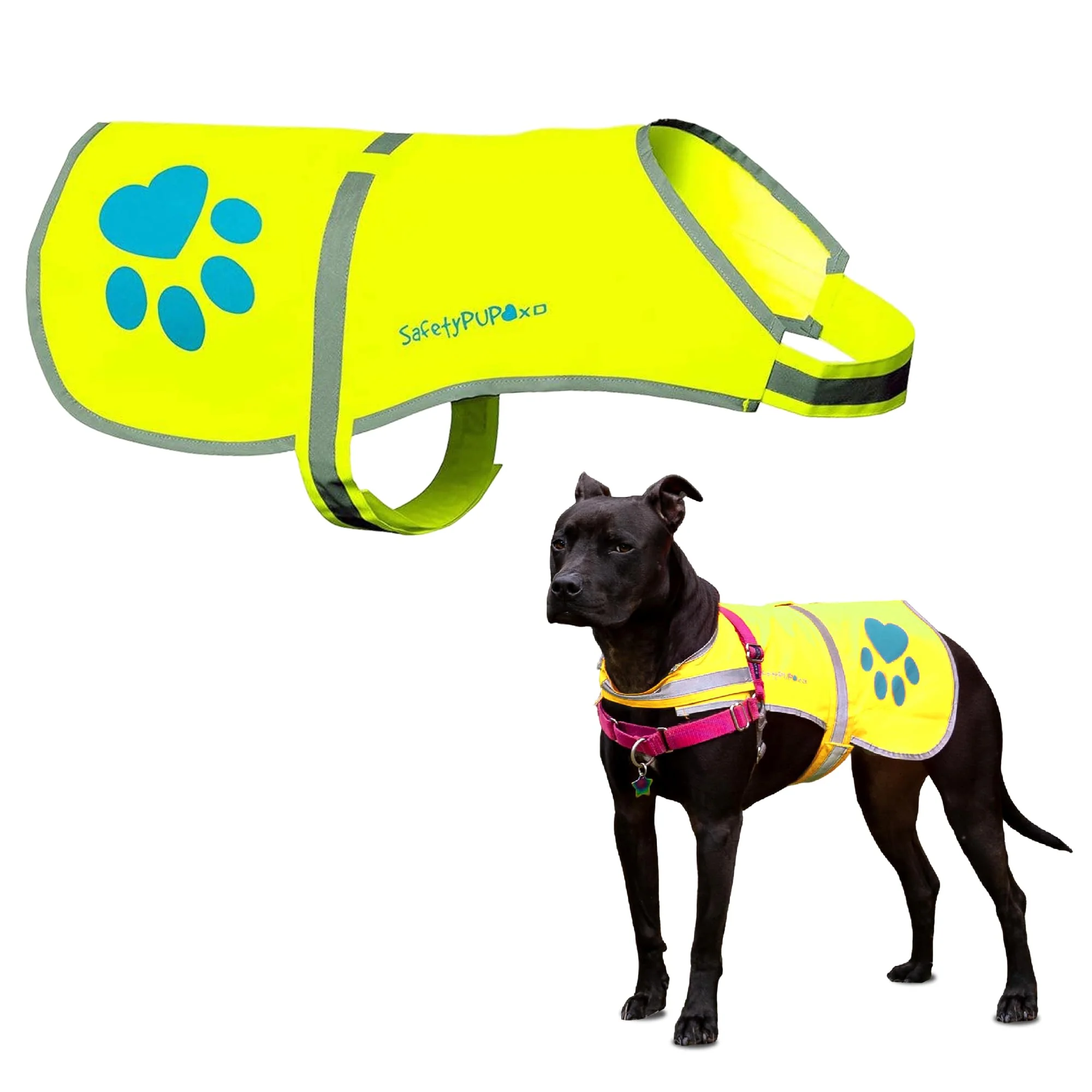 Natural SafetyPUP XD Dog Reflective Vest – Hi-Vis Yellow Medium Day Night On Off Leash Visibility Contemporary