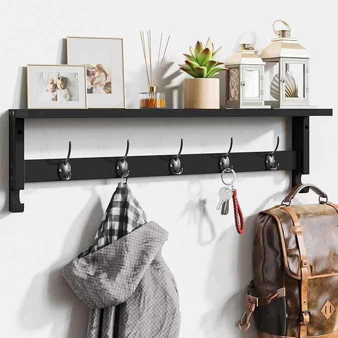 World-Class AMBIRD Coat Rack Wall Mount with Shelf 28.9 Inches Coat Hooks Wall Mounted with 5 Hooks Hat Wall Hooks for Hanging in Entryway Living Room Bathroom Bedroom Black 28.9 4.5 inches About ThisOverview Exclusive
