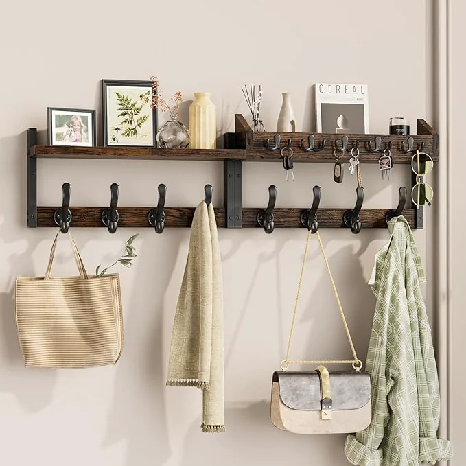 Stylish Evermagin 35 Coat Rack Wall Mount with Shelf 4 in 1 Coat and Key Hanger with 13 Metal Hooks Entryway Wall Mounted Shelf with Mail Holder for Living Room Bedroom Rustic BrownAbout ThisOverview Reliable