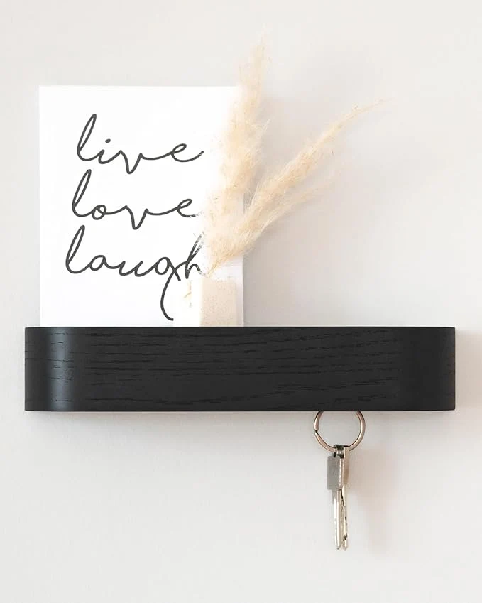Detailed Kazai. Key Holder 'Toke' Minimalist Key Hook Design from Berlin Modern Key Holder Wall Mount with Wooden Shelf Key Rack for Wall as Entryway Organizer Oak BlackAbout ThisOverview Outstanding