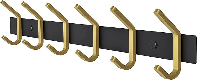 Comfortable Coat Rack Wall Mount – Black and Gold Hook Rail with 6 Double Coat Hooks 17 Inch Stainless Steel Wall Hooks for Entryway Bathroom Bedroom Closet Towel Hat Bag Heavy Duty OrganizerAbout ThisOverview Fine