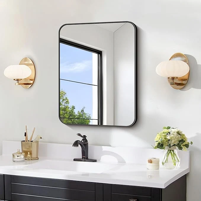 Durable FORBATH Bathroom Mirror for Over Sink 18x24 Inch Black Rectanglar Wall Mirror with Metal Frame Rounded Corners for Bathroom Bedroom Entryway Decor Horizontal or Vertical About ThisOverview Prestigious