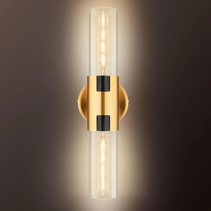 Flexible 2-Light Bathroom Vanity Light Fixtures 17.5 Indoor Wall Sconce with Clear Glass Modern Cylinder Wall Lights for Bathroom Bedroom Hallway Stairways Living Room Brushed Gold About ThisOverview Specialty