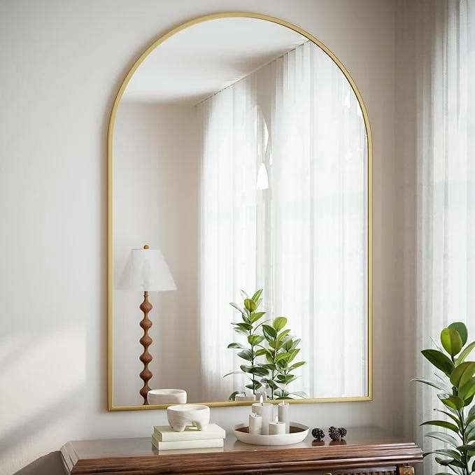 Outstanding HARRITPURE Arched Bathroom Mirror - 32 x48 Gold Large Wall Mounted Vanity Mirror Aluminum Alloy Frame Arch Wall Mirror for Living Room Bedroom and EntrywayAbout ThisOverview Breathable
