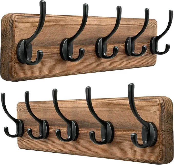 Contemporary Dseap Wall Mounted Coat Rack Patented Heavy-Duty 17.4 Long 5-Double-Hooks Wooden Hanger Rail for Winter Coats Hat Jacket Clothing - Natural Black Pack of 2About ThisOverview Modern