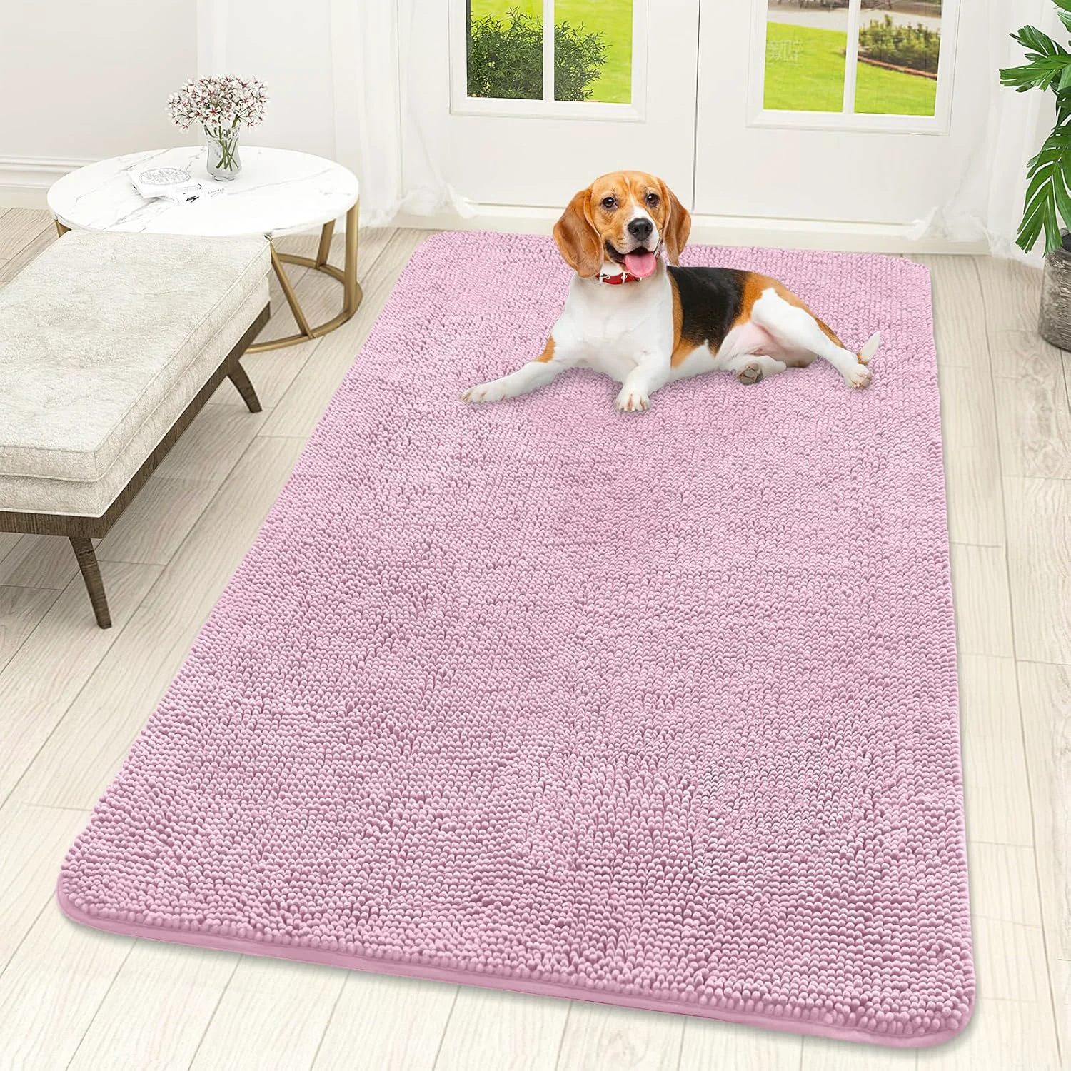 Contemporary OLANLY Dog Door Mat for Muddy Paws 59x32 Absorbs Moisture and Dirt Absorbent Non-Slip Washable Doormat Quick Dry Chenille Mud Mat for Dogs Entry Indoor Entryway Carpet for Inside Floor Dusty Rose Exceptional