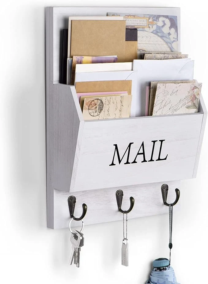 Fine DLQuarts Mail Organizer with Key Holder for Wall Decorative Mail Sorter Wall Mounted Wooden Mail Holder with 3 Hooks WhiteAbout ThisOverview Top-Quality