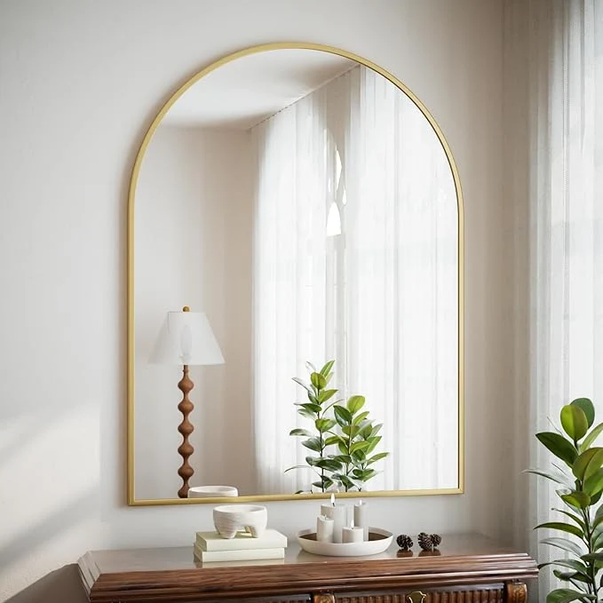 Verified HARRITPURE 32 x42 Arched Bathroom Mirror - Gold Wall Mounted Vanity Mirror Aluminum Alloy Frame Large Arch Wall Mirror for Living Room Bedroom and EntrywayAbout ThisOverview Specialty