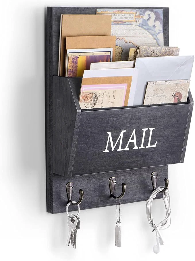 Authentic DLQuarts Mail Organizer with Key Holder for Wall Mail Sorter Wall Mounted Decorative Wooden Key and Mail Holder with 3 Hooks BlackAbout ThisOverview Enhanced