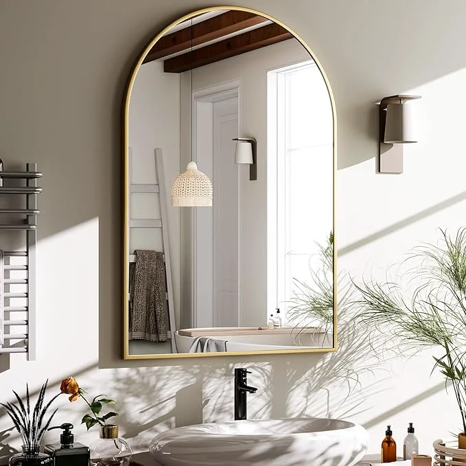 User-Friendly HARRITPURE 20 x30 Arched Bathroom Mirror - Wall Mounted Mirror - Gold Arch Mirror - Aluminum Alloy Frame Bathroom Mirror Living Room Bedroom and EntrywayAbout ThisOverview Efficient