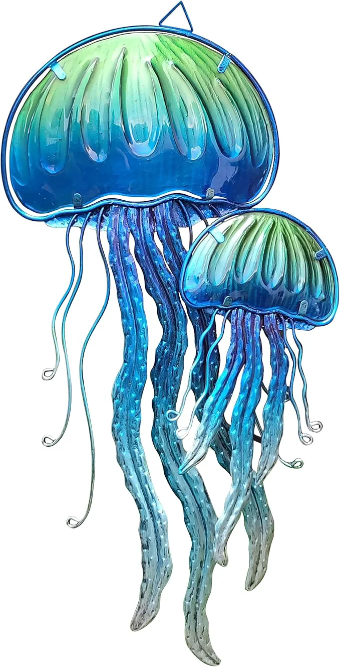 Sophisticated JOYBee Ocean Jellyfish Wall Art Decor-Sea Life Nautical Home Hanging Decor-Glass Metal Jellyfish Decoration for Pool Beach Patio Living Room Bathroom Boat Coastal Decorations 17inch About This Reusable