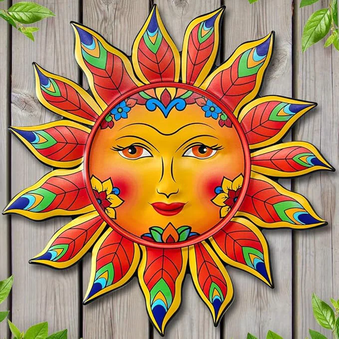 Smooth Metal Sun Flower Wall Decor 13inches Sun Wall Art Hanging Decoration for Indoor and Outdoor Garden Farmhouse Yard Patio Fence Living Room Bedroom DecorAbout This Official