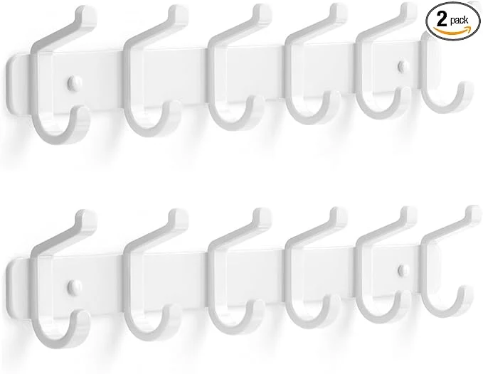 Advanced pickpiff Coat Rack Wall Mounted Heavy-Duty Metal Coat Hanger 6 Hooks for Hanging Hat Clothes Robe Keys Backpack Bathroom Towels Jacket Purse - Closet Door Entryway Mudroom White 2 Pack About ThisOverview Refined