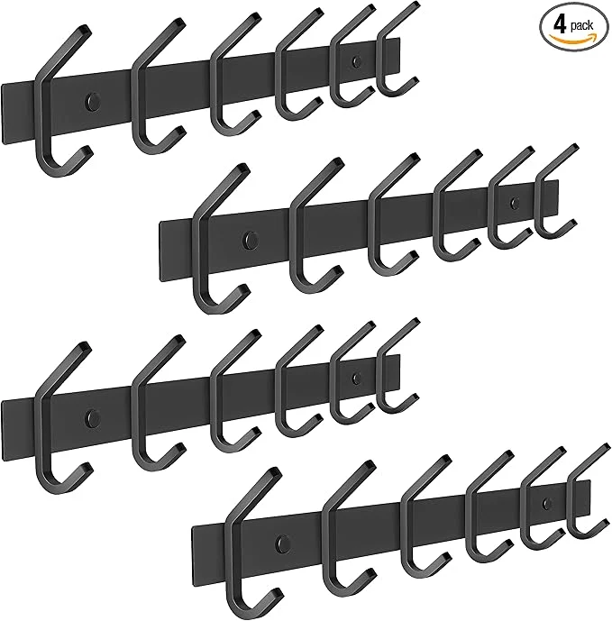 Authentic Matte Black Coat Rack Wall Mount – 17 Inch Stainless Steel Hook Rail with 6 Double Coat Hooks – Wall Mounted Entryway Organizer for Coats Hats Bags Towels Robes Closet or Bathroom - 4 PackAbout ThisOverview Reliable