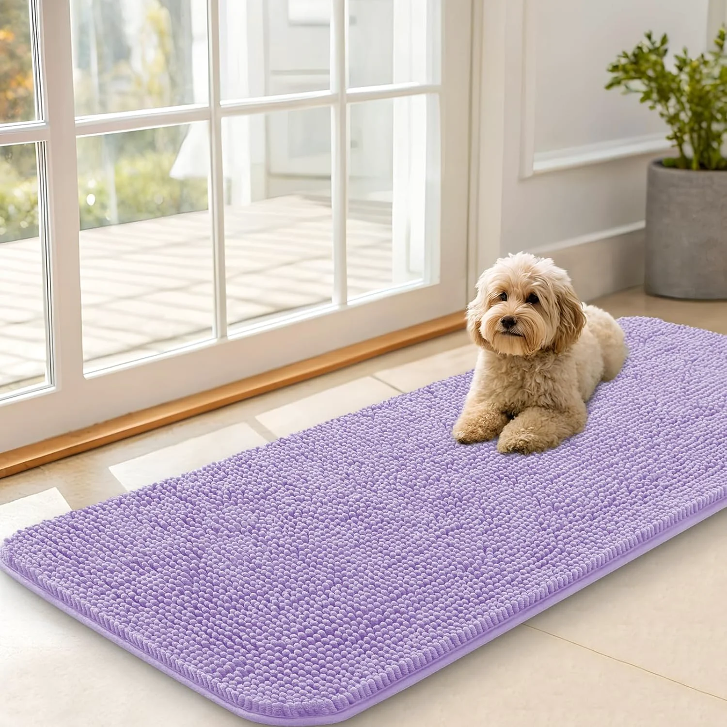 Classic OLANLY Dog Door Mat for Muddy Paws 47x20 Absorbs Moisture and Dirt Absorbent Non-Slip Washable Doormat Quick Dry Chenille Mud Mat for Dogs Entry Indoor Entryway Carpet for Inside Floor Lavender Eco-Friendly