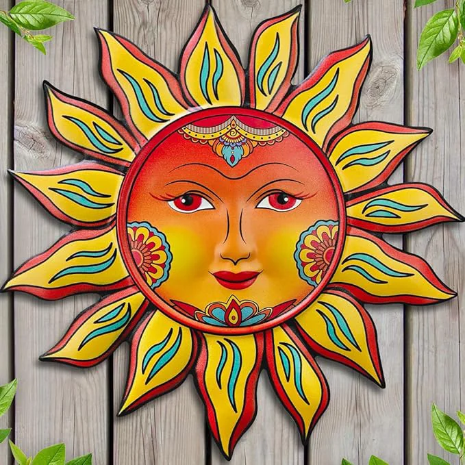 Powerful Metal Sun Flower Wall Decor - 13 inches Sun Wall Art Hanging Decorations for Outdoor Home Garden Yard Patio Fence Bedroom Decor Gifts for Mom FriendsAbout This Enhanced