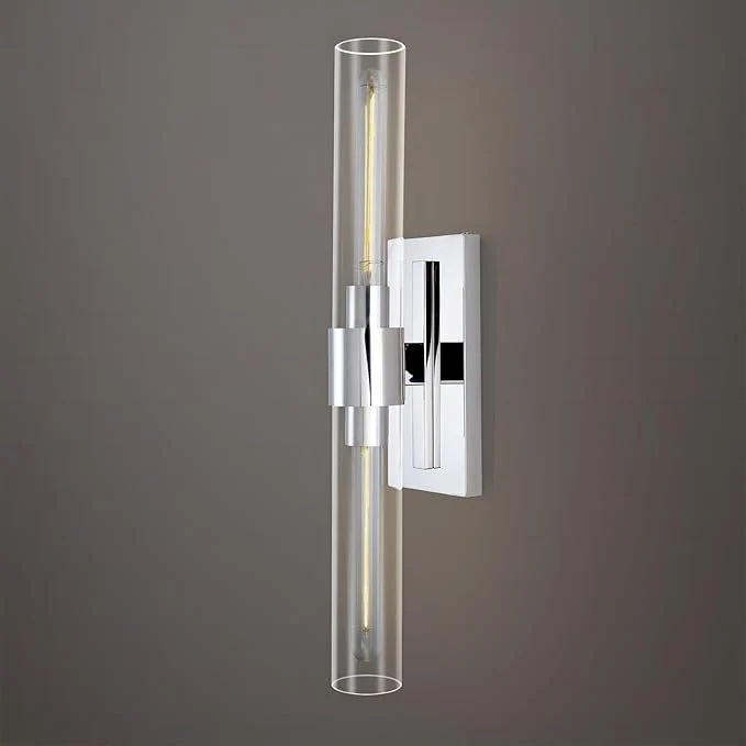 Optimized Nickel Bathroom Vanity Light 2-Light Bathroom Wall Sconce Over Mirror Chrome Vanity Lights for Bathroom Dimmable Vanity Sconce with Glass Tube Indoor Linear Wall Sconce for vertical and horizontalAbout ThisOverview Certified