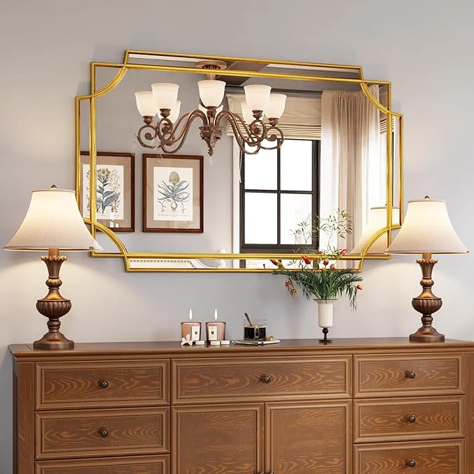Expertly Made Kelly Miller Large Gold Mirror for Wall 30 x46 Gold Bathroom Mirror Vanity Mirror Decorative Mirror Scalloped Beveled Mirror for Master Bath Half Bath Living Room Bedroom Farmhouse Fireplace HallwayAbout ThisOverview First-Class