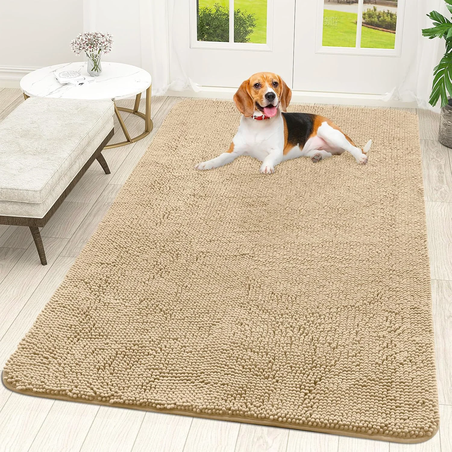 Fast OLANLY Dog Door Mat for Muddy Paws 59x35 Absorbs Moisture and Dirt Absorbent Non-Slip Washable Doormat Quick Dry Chenille Mud Mat for Dogs Entry Indoor Entryway Carpet for Inside Floor Beige Enhanced