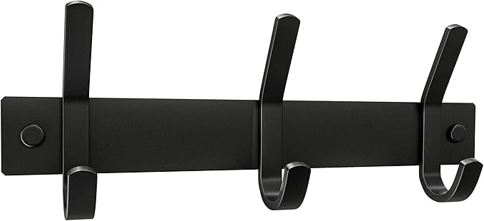 Sophisticated Matte Black Small Coat Rack Wall Mount – 9 Inch Stainless Steel Hook Rail with 3 Double Coat Hooks – Wall Mounted Entryway Organizer for Coats Hats Bags Towels Robes Closet or BathroomAbout ThisOverview Selected