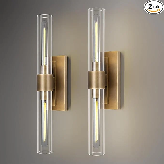 High-Grade Brass Wall Sconces 22.8 Bathroom Wall Sconce Antique Brass Wall Sconces Set of 2 2-Light Dimmable Wall Sconce Sconces Wall Lighting With Glass Bathroom Vanity Light Tube Sconce for Living RoomAbout ThisOverview Original Design