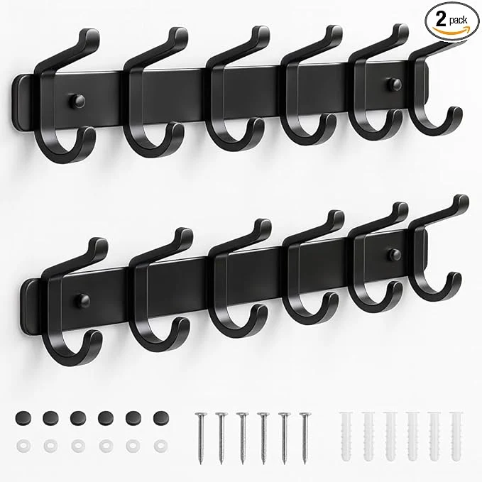 Superior pickpiff Coat Rack Wall Mounted Heavy-Duty Metal Coat Hanger 6 Hooks for Hanging Hat Clothes Robe Keys Backpack Bathroom Towels Jacket Purse - Closet Door Entryway Mudroom Black 2 Pack About ThisOverview Eco-Friendly