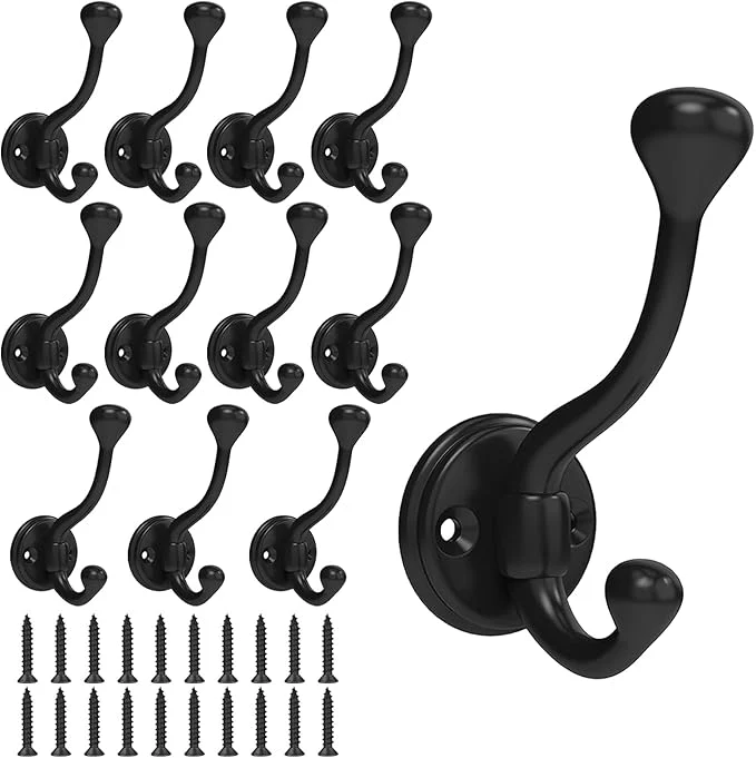Detailed 12 Pack Wall Hooks for Hanging Heavy Duty Coat Hook Wall Mount Easy to Install Metal Closet Hooks Apply to Bathrooms Bedrooms Living Rooms Entrances Black About ThisOverview Unique