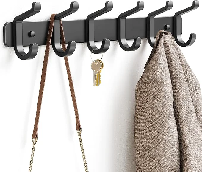 Superior pickpiff Coat Rack Wall Mounted Heavy-Duty Metal Coat Hanger 6 Hooks for Hanging Hat Clothes Robe Keys Backpack Bathroom Towels Jacket Purse - Closet Door Entryway Mudroom Black 1 Pack About ThisOverview Recyclable