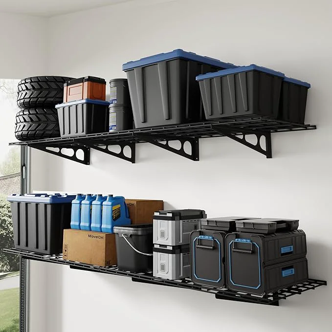 Trendy FLEXIMOUNTS 4-Pack 2x4ft 24-inch-by-48-inch Wall Shelf Garage Storage Rack Wall Mounted Floating Shelves Total 1200lbs Capacity Black Classic SeriesAbout ThisOverview Flexible