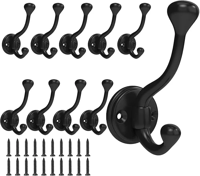 Exclusive 10 Pack Wall Hooks for Hanging Heavy Duty Coat Hook Wall Mount Easy to Install Metal Closet Hooks Apply to Bathrooms Bedrooms Living Rooms Entrances Black About ThisOverview Functional